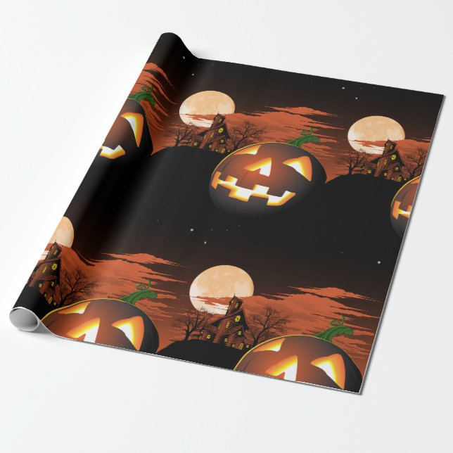 Papier Cadeau Citrouille d'Halloween brillant (Déroulé)