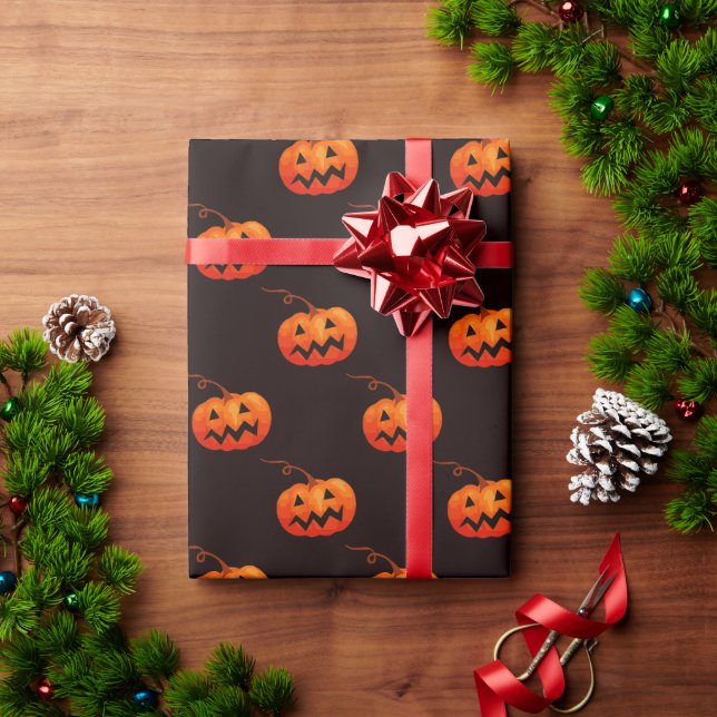 Papier Cadeau Citrouille D'Halloween, Citrouille Orange Trou Ou  (Cadeau de vacances)