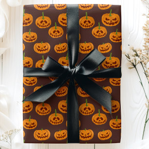 Papier Cadeau Citrouille d'Halloween Éffrayant Jack O'Lanterns M