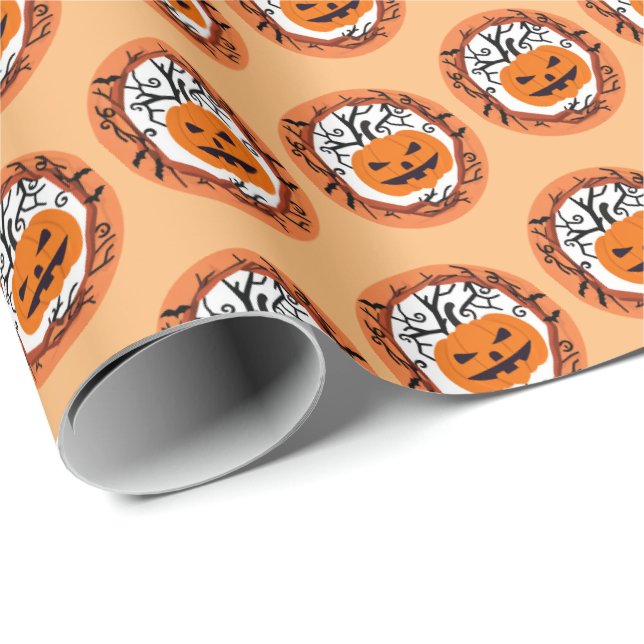Papier Cadeau Citrouille effrayant Enveloppe cadeau Halloween (Coin rond)