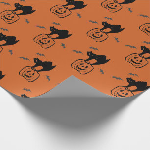 Papier cadeau citrouille et noir ChatHalloween