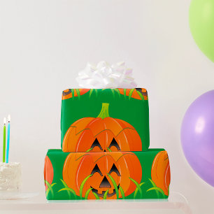 Papier Cadeau Citrouille Halloween en herbe