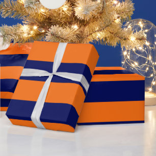 Papier Cadeau Citrouille Orange, Bleu Marine XL Motif Rayures V