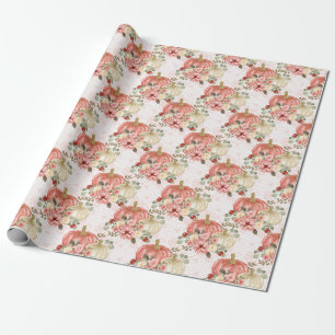 Papier Cadeau Citrouille rose et Fleurs Cadeau Faveur