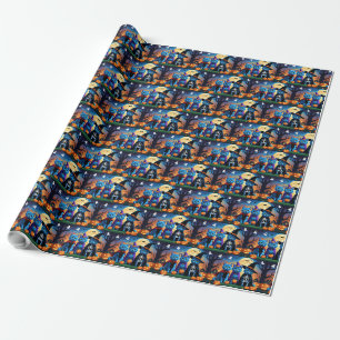 Papier Cadeau Citrouille russe Blue Cats Halloween drôle