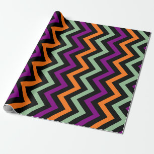 Papier Cadeau Citrouille, violet, vert et noir Horiz. Chevron