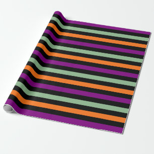 Papier Cadeau Citrouille, violet, vert et noir Horiz. Rayures