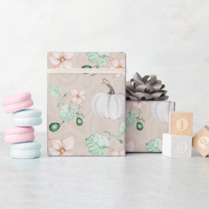 Papier Cadeau Citrouilles Blanches Motif d'Art à l'Aquarelle