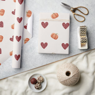 Papier Cadeau Citrouilles coeurs de Bourgogne Noël (toute occasi