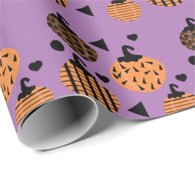 Papier Cadeau Citrouilles de la Confetti géométrique Halloween (Coin rond)