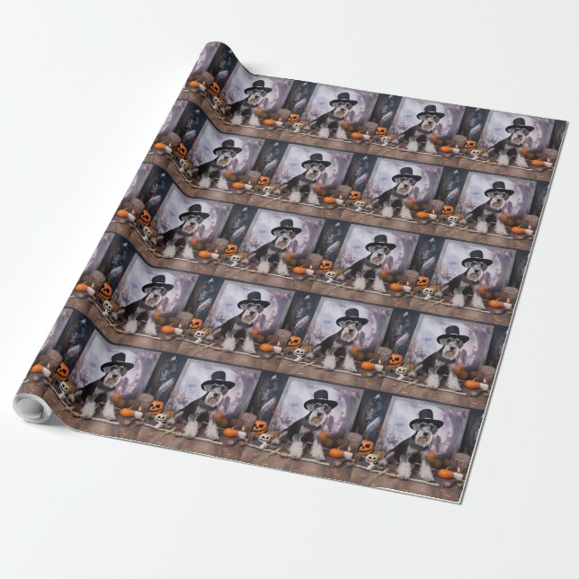 Papier Cadeau Citrouilles de Schnauzer miniature Halloween (Déroulé)