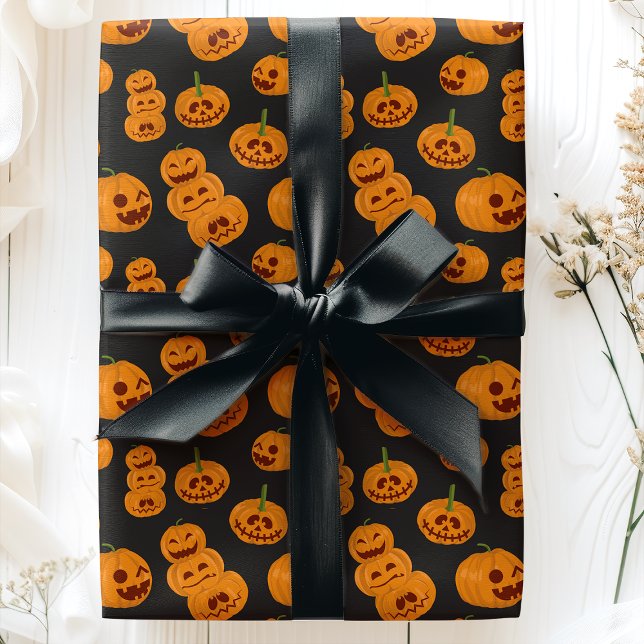 Papier Cadeau Citrouilles d'Halloween drôle Jack O'Lanterns Moti (Créateur téléchargé)