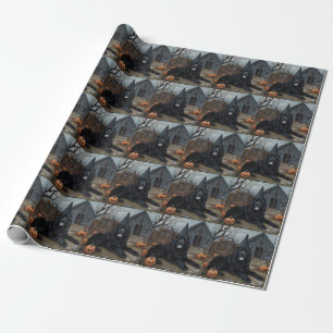 Papier Cadeau Citrouilles d'Halloween effrayantes de Terre-Neuve