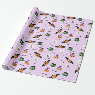 Papier Cadeau Citrouilles d'Halloween en costumes Motif violet