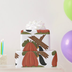 Papier Cadeau Citrouilles et merle
