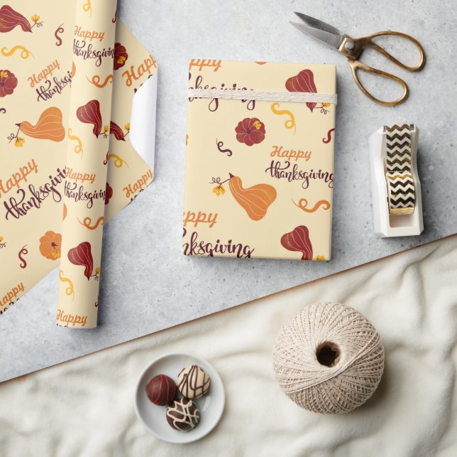 Papier Cadeau Citrouilles rouge et orange Thanksgiving Cadeau sa (Artisanat)