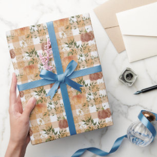 Papier Cadeau Citrouilles sur papier d'emballage orange et blanc