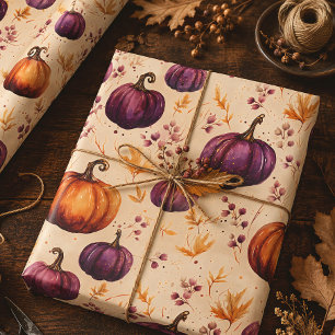 Papier Cadeau Citrouilles violettes, récolte automnale, Action d