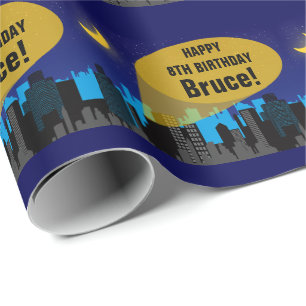 Papier Cadeau City Night Skyline Superhero Boys fête d'anniversa