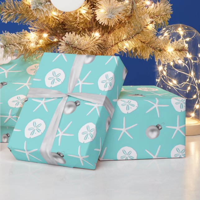 Papier Cadeau Clair bleu Starfish Sand Dollar Tropical Christmas (Vacances)