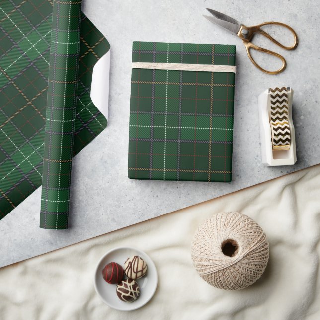 Papier Cadeau Clan Plaid Walsh Tartan Green White Check Motif (Artisanat)