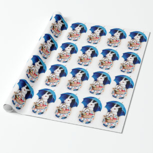Papier Cadeau Clapsaddle : Fille de lapin de Pâques avec le