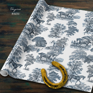 Papier Cadeau Classé Elegant Rustic Blue Horses Country Toile