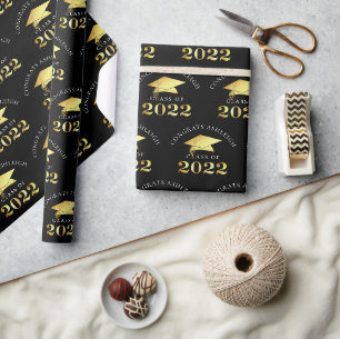 Papier Cadeau Classe élégante de 2022 Black Gold Personnalisé