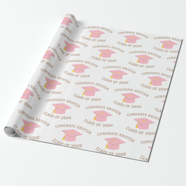 Papier Cadeau Classe personnalisée de 20xx Pink Graduation Cap c (Déroulé)