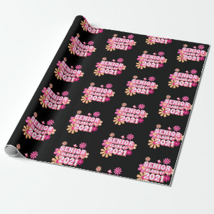 Papier Cadeau Classe supérieure de 2021 Graduate Pink Retro Mot