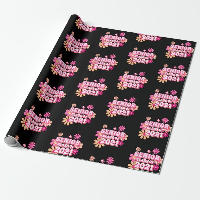 Papier Cadeau Classe supérieure de 2021 Graduate Pink Retro Moti (Déroulé)