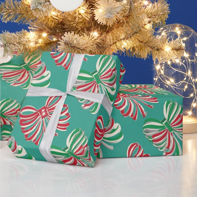 Papier Cadeau Classic Christmas Red, Green Candy Ribbon  (Vacances)