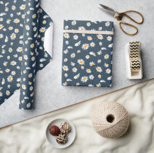 Papier Cadeau Classic Daisy Floral Blanc Jaune Daisées