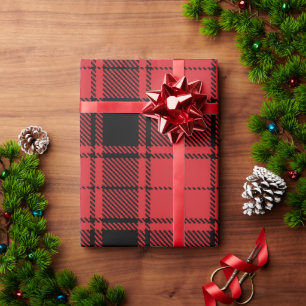 Papier Cadeau Classic Elegant Rouge et Noir Plaid Tartan Holiday