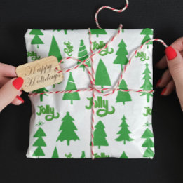 Papier Cadeau Classic Green Christmas Tree Jolly Motif de vacanc