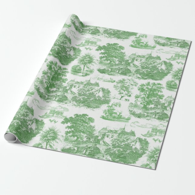 Papier Cadeau Classic Green Vintage French Chateau Toile (Déroulé)