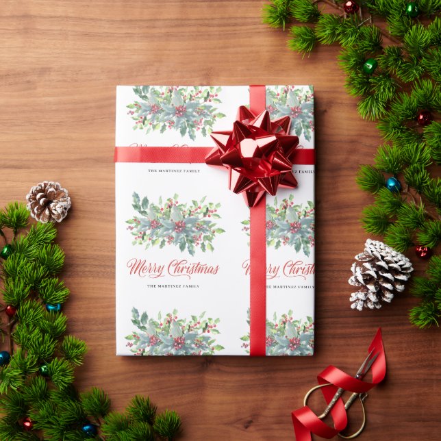 Papier Cadeau Classic Holly Berries Noël (Cadeau de vacances)