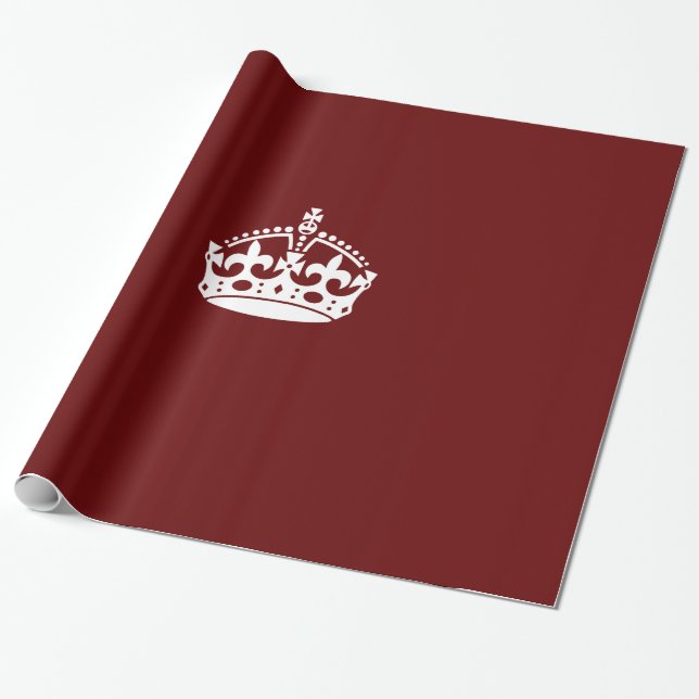 Papier Cadeau Classic Keep Calm Crown sur Bourgogne Rouge (Déroulé)