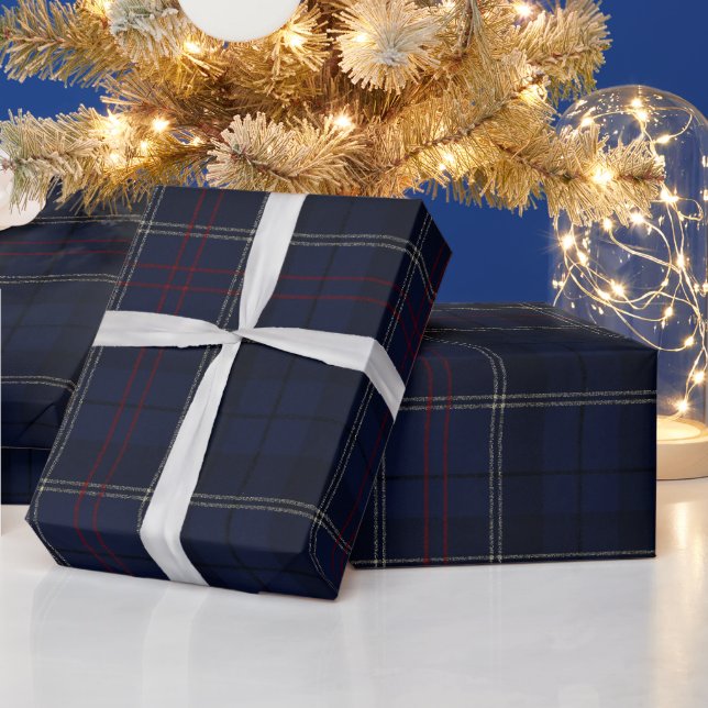 Papier Cadeau Classic Navy Blue Plaid Christmas (Vacances)