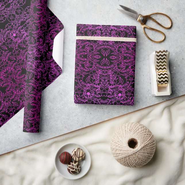 Papier Cadeau Classic noir et rose Floral Gradient élégant (Artisanat)