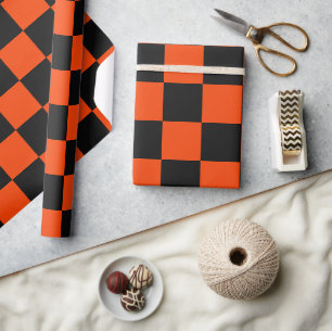 Papier Cadeau Classic Orange et Black Checkers