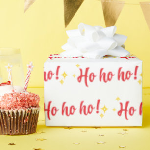 Papier Cadeau Classic Red Ho Ho Ho Texte avec étoiles d'or Blanc