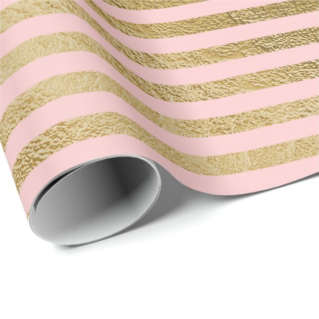 Papier Cadeau Classic Rose Rose Gold Lines Stripes Paris (Coin rond)