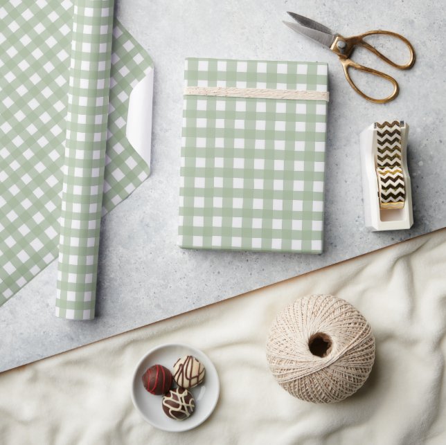 Papier Cadeau Classic Sage Green Gingham Plaid Christmas (Artisanat)