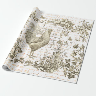 Papier Cadeau Classic Vintage Coq Beige Floral Script