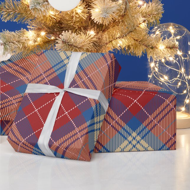 Papier Cadeau Classique belle tartan motif marine bleu moderne (Vacances)