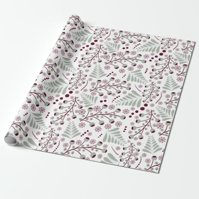 Papier Cadeau Classique de Noël Rouge et Motif vert (Déroulé)