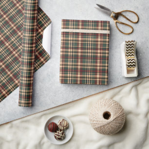 Papier Cadeau Classique millésime de Noël rouge et vert tartan