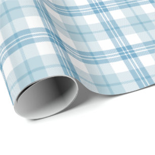 Papier Cadeau Classique Pastel Bleu et Tartan Blanc