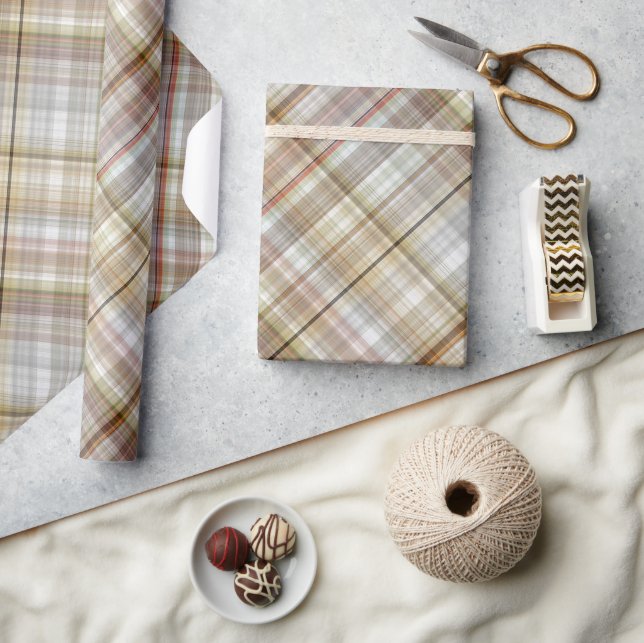 Papier Cadeau Classique Taupe Beige Brown gris blanc En vichy (Artisanat)